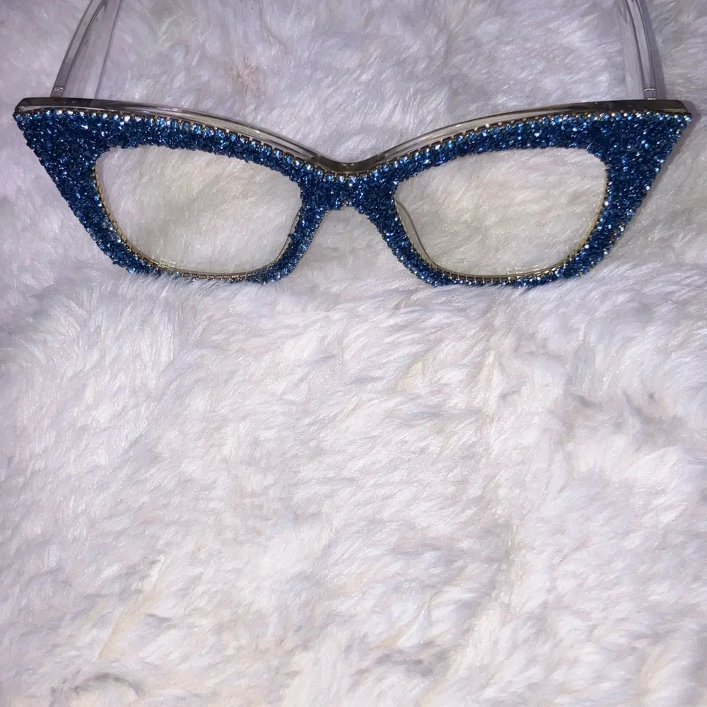 SHEIN Blue Glitter Clear Eye Glass Frame
